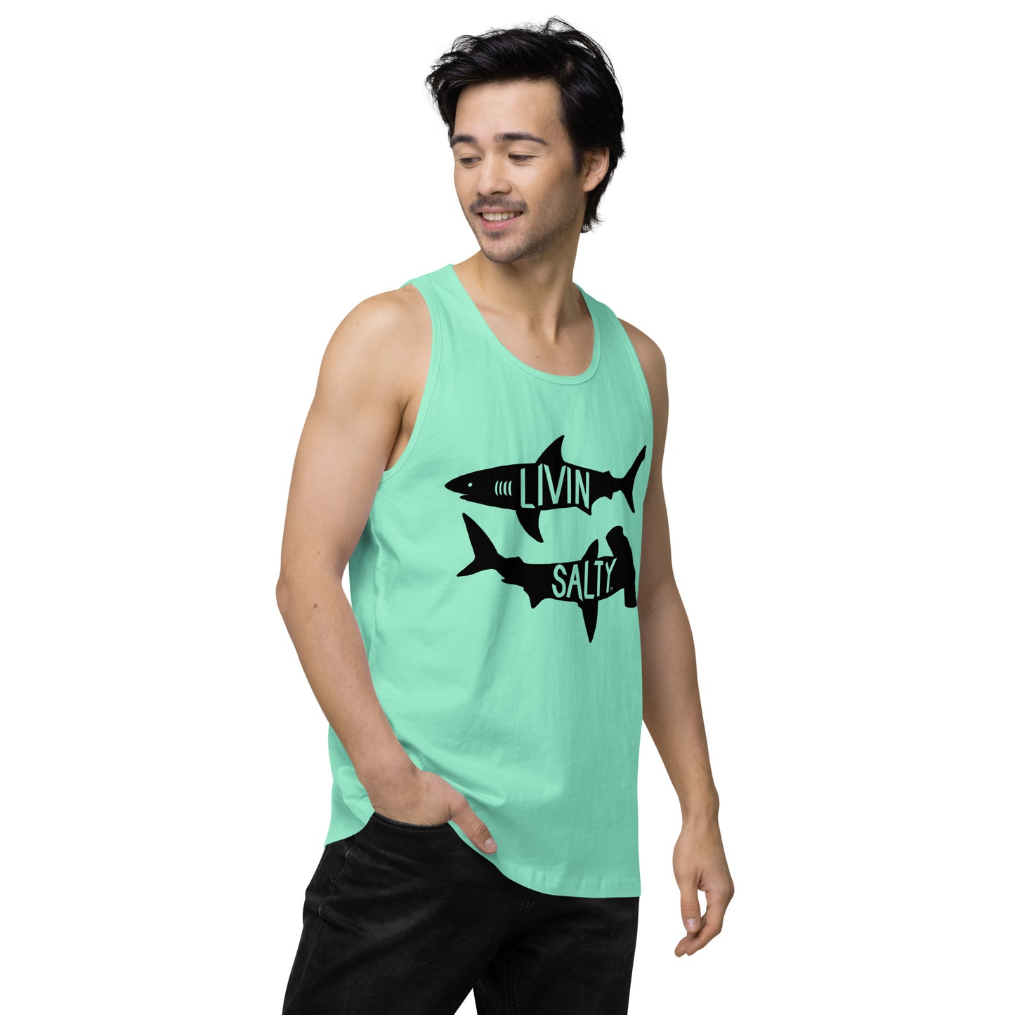 Men’s LIVIN SALTY black shark tank top